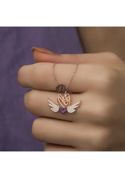 Gümüş Rose Kalpli Anne Ve Çocuk Kolye Rose