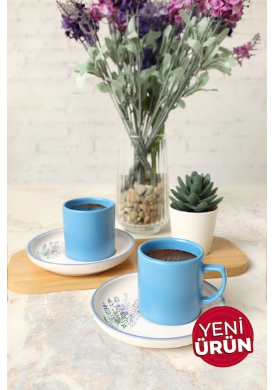Keramika Elegant Blossoms Mavi Kahve Takımı 4 Parça 2 Kişilik 217