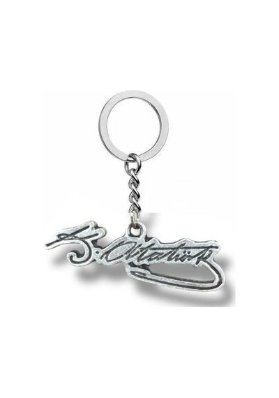 Atatürk İmza Figürlü Metal Anahtarlık Gümüş Renk Unisex Aksesuar