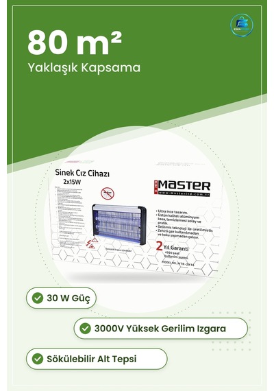 Elektrikli Sinek Öldürücü Cihaz 30w 2x15w 3000v M² Kapsama Ev Ofi