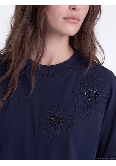 Lcw Modest Lacivert Nakışlı %100 Pamuklu Bluz