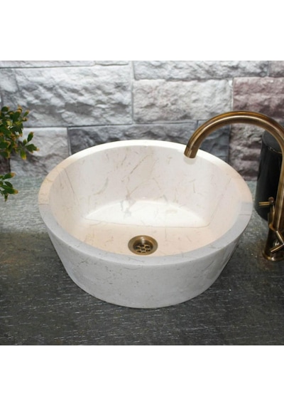 Bej Silindir Mermer Lavabo
