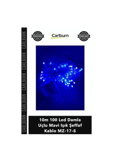 Özel Üretim Dekoratif Yılbaşı Aydınlatma 10m 100 Led Damla Uçlu Mavi Işık Şeffaf Kablo Mz176