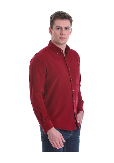 Hatemoğlu Bordo Slim Fit Düz 100% Pamuklu Düğmeli Yaka Uzun Kollu Klasik G Bordo