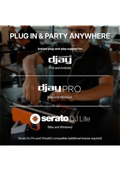 Mixtrack Go Kompakt Bluetooth Dj Controller 2 Deck, Stems Kontrolü, Smart Fader, Kapasitif Dokunmatik Jog Wheel, Us