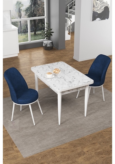 Canisa Concept Nil Serisi 70x110 Sabit Mutfak Masası Takımı Beyaz Mermer Desen Masa 2 Lacivert Sandalye Masa Beyaz/sandalyeler Lajivert Canisa Concept Nil Serisi 70x110 Sabit Mutfak Masası Takımı Beyaz Mermer Desen Masa 2 Lacivert Sandalye Masa Beyaz/sandalyeler Lajivert