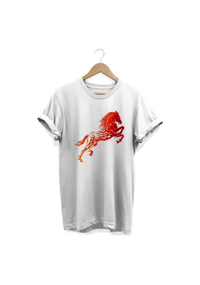 At Baskılı Beyaz T-shirt Beyaz