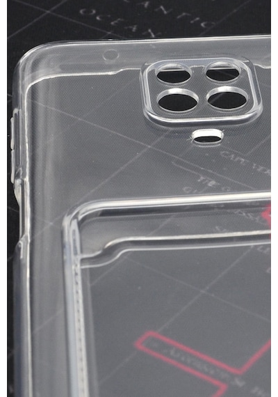 Xiaomi Redmi Note 9 Pro Uyumlu Kredi Kartlıklı Şeffaf Kılıf Kamera Korumalı