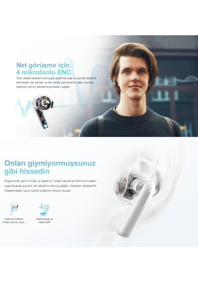 Qcy Ailybuds E10 Bluetooth Kulaklık - Hires - Ldac - Çift Cihaz - Oyun Modu 4 Mics Enc Kulakiçi Kulaklık Siyah