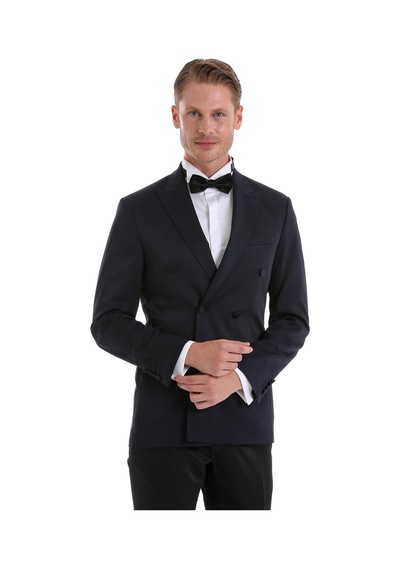 Hatemoğlu Lacivert Slim Fit Düz Sivri Yaka Klasik Kruvaze Smokin Damatlık Lacivert Hatemoğlu Lacivert Slim Fit Düz Sivri Yaka Klasik Kruvaze Smokin Damatlık Lacivert
