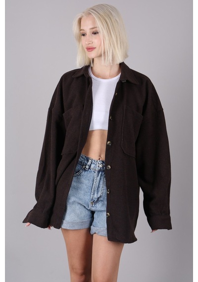 Madmext Kahverengi Oversize Gömlek Ceket Mg1562 Kahverengi