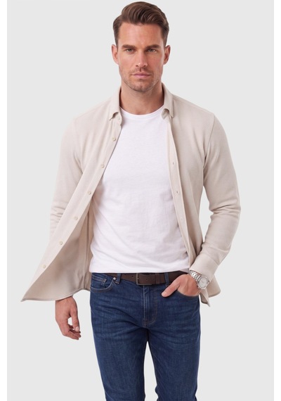 Rizzup Erkek %97 Pamuk Slim Fit Dar Kesim Petek Dokulu Likralı Örme Bej Gömlek 2600707