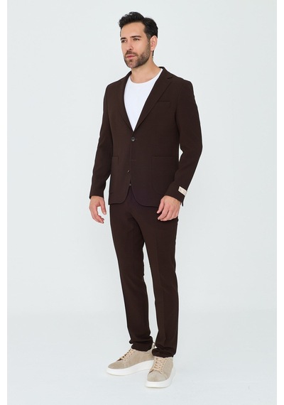 Kahverengi Mono Yaka 6 Drop Regular Fit Jogger Takım Elbise Kahve
