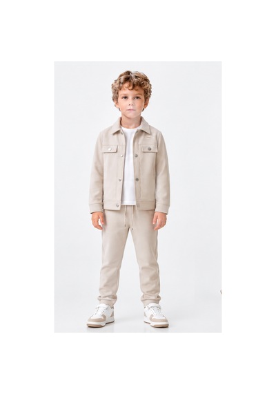 Maxx Kleın Erkek Çocuk Bej Gömlek Yaka Çıtçıtlı Ceket Pantolon 3'lü Takım