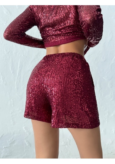Verymoda Pullu Abiye Şort D2742 Bordo