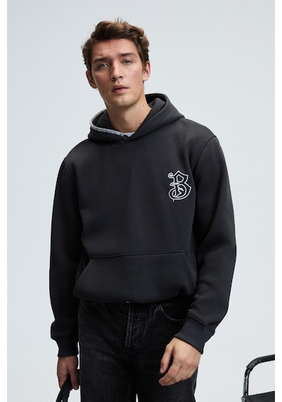 Grimelange GROVER Erkek Kapüşonlu Süs Dikiş Detaylı Göğsü Nakışlı Kanguru Cepli Antrasit Sweatshirt