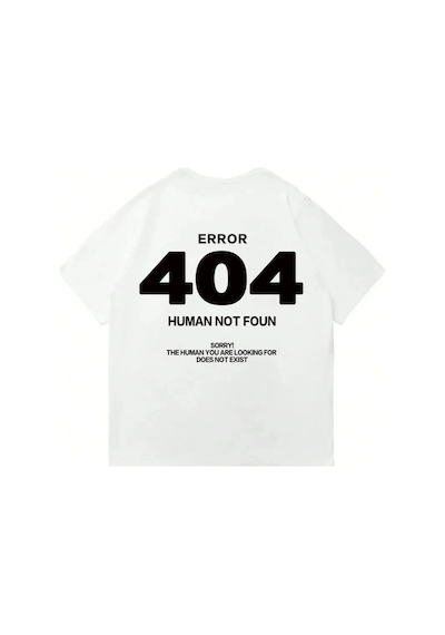 Startmore Startmore Unisex Error 404 Not Foun Baskılı Oversize %100 Pamuk Beyaz
