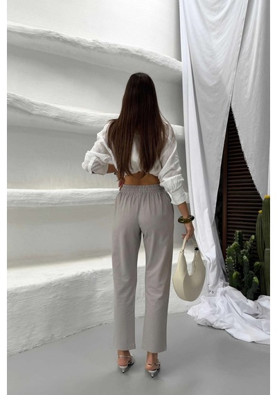Relax Mode Kadın Gri Havuç Paça Keten Pantolon - 5102rlx