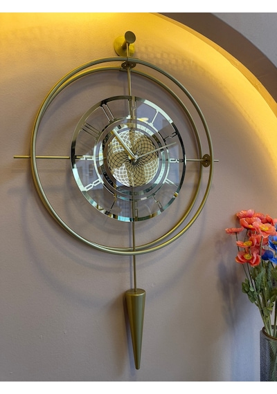 Metaquartz Aksesuar Şeffaf Lavinya Exclusive Gold Metal - Kırılmaz Tamper Camlı Modern Duvar Saati Şeffaf