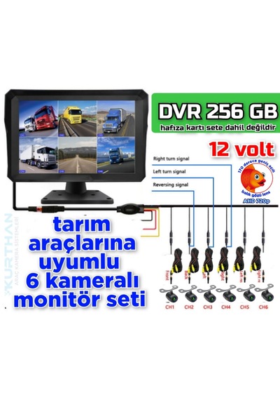 Ledsiz 6 Adet Ahd 720p Balık Gözü Kelebek Kamera 6 Kanallı 10'' Hybrid Dvr Monitör 12 V 256 Gb
