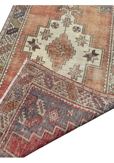 El Dokuma Eskitme Ortaköy Halısı 112x230 Vintage Yolluk Halı Kiremit
