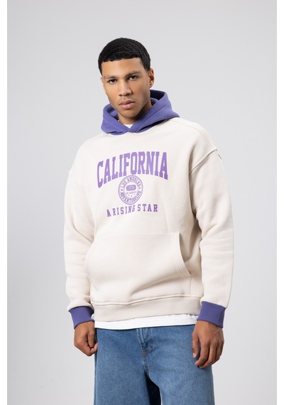 Vamos Çift Renk Baskılı Oversize Sweatshirt Taş