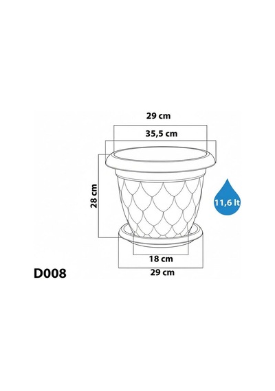 So-d008 Damla Desen Saksı Takımı No:8 Tabaklı 11.6 Litre Yeşil 6 Adet
