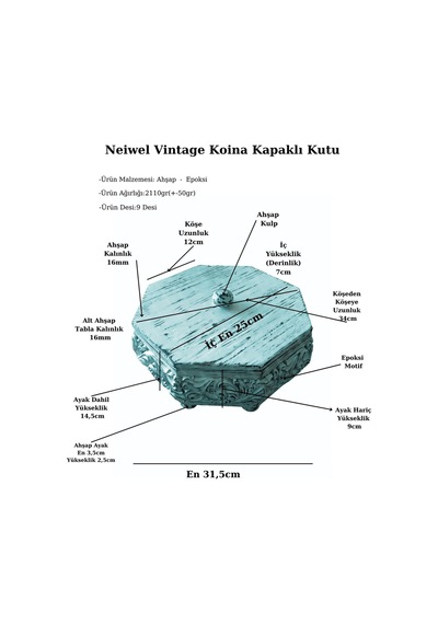 Neiwel Vintage Koina Eskitme Beyaz Kapaklı Kutu
