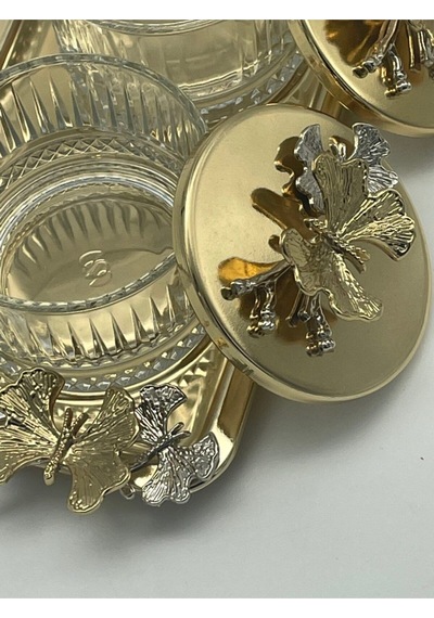 Elysia Gold 3'lü Çerezlik,sunumluk,baharatlık,dondurmalık Dikdörtgen Tepsili Cam Kase Gold