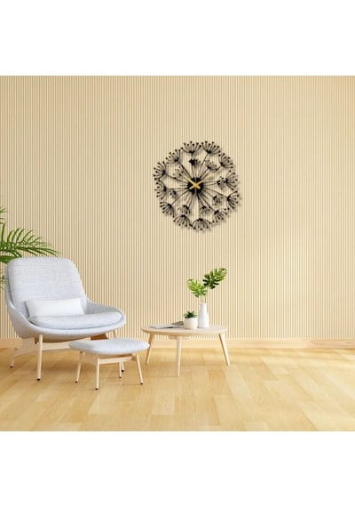 Metal Duvar Saati Karahindiba Temalıdekoratif Saat Siyah-46 X 46