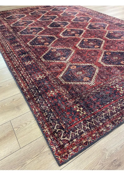 Çam Halı Anatolia 32-058 Etnik Afgan Halısı Desenli Dokuma Tabanlı Yıkanabilir Şönil Salon Ve Oda Halısı Bordo - Kırmızı