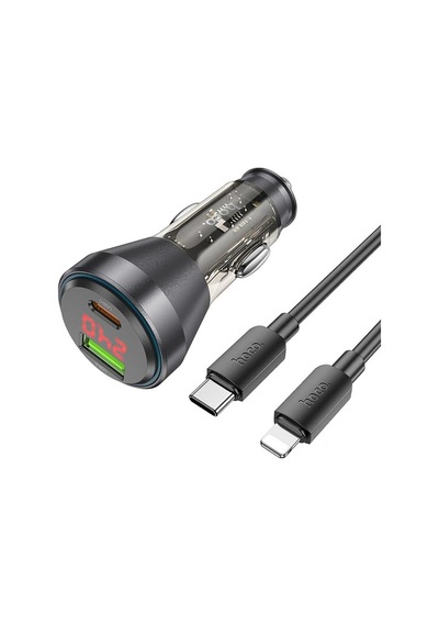 Hoco Nz12b Unimpeded Pd48w Usb + Type-c Araç Çakmaklı Hızlı Şarj Aleti + Type-c To İphone Kablo- 5775