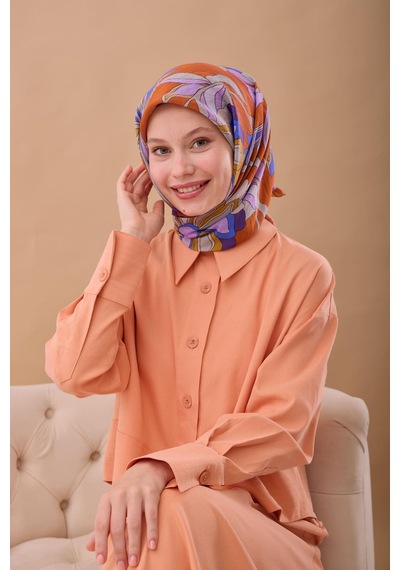 Silk Home Olinda İpek Eşarp 47003-18 Soluk Turuncu, Saks, Mor, Leylak, Hardal