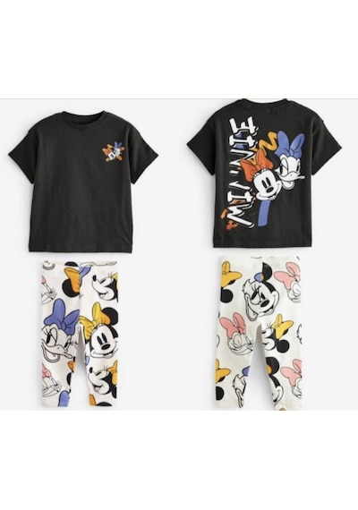 Lolliboomkids Kız Çocuk Karakter Baskı Desenli Sırt Detay T-shirt Tayt Alt Üst Takım Siyah Beyaz Siyah - Beyaz