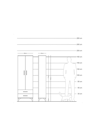 Arges Dolap 4 Raflı 2 Çekmeceli 2 Kapaklı 88x30x182 Antrasit-çam Antrasit