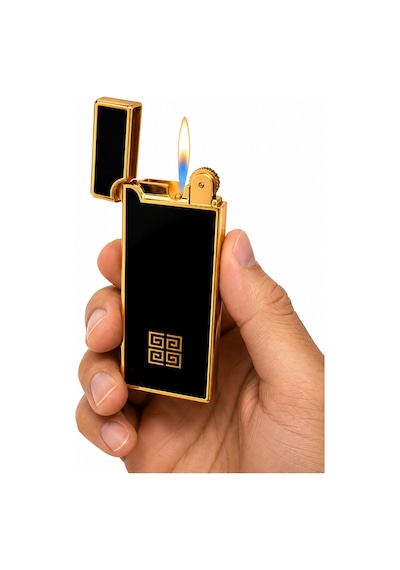 Premium Metal Gazlı Çakmak Gold Klasik Tasarım Siyah