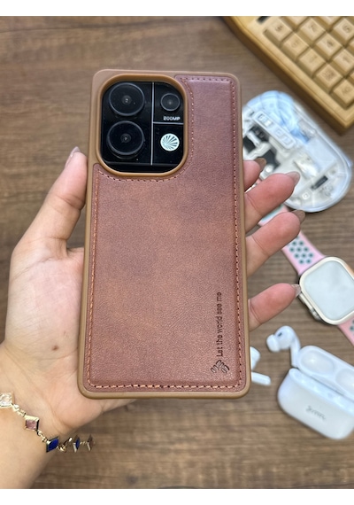 Redmi Note 13 Pro 4g Uyumlu Premium Deri Dokulu Darbelere Karşı Dayanıklı Nazal Silikon Kılıf Kahverengi