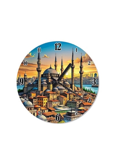 Cami Ve Manzara Dekoratif Duvar Saati Çok Renkli