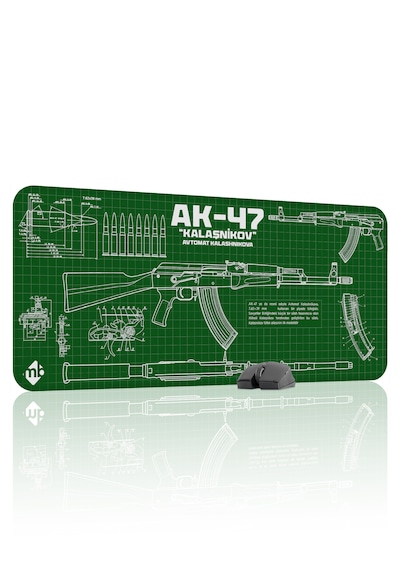 Ak 47 Siyah Kalaşnikov Cs Dikişli Kauçuk Oyuncu Mousepad - 90x40 Gaming Mouse Pad Ak-47 Yeşil