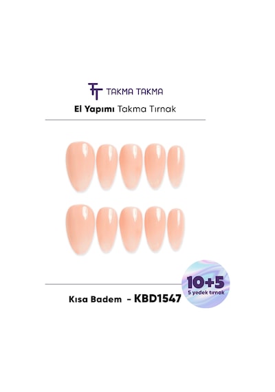 15'li Ten Rengi Kısa Badem Kbd1547 Tekrar Kullanılabilir El Yapımı Protez Takma Tırnak S