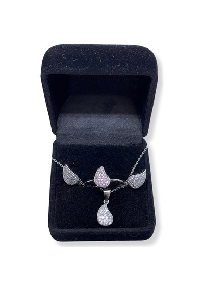Oya Silver Beyaz Işıltılı Damla Gümüş Set&takım