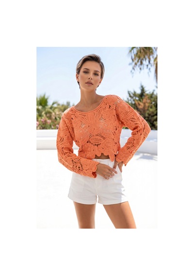 Sayzen Your Shine Dantel Işleme Crop Bluz Sy-shn04 Turuncu