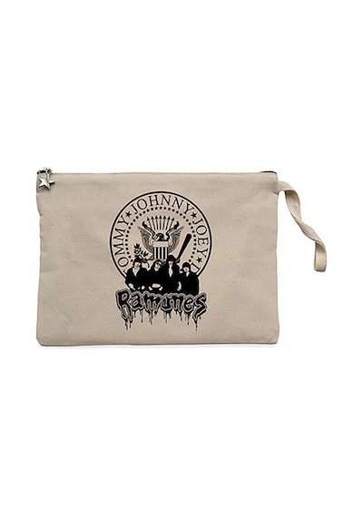 Ramones Text and Group Krem Clutch Cüzdan / El Çantası Krem