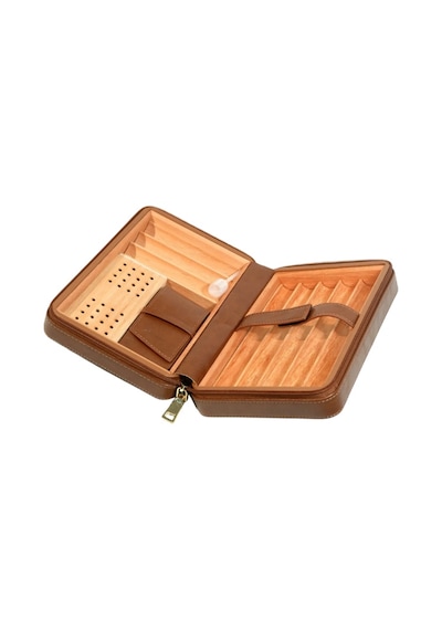 Cohiba Dahili Çakmak Kahverengi Deri Puro Taşıma Çantası & Seyahat Humidoru - Tr9767