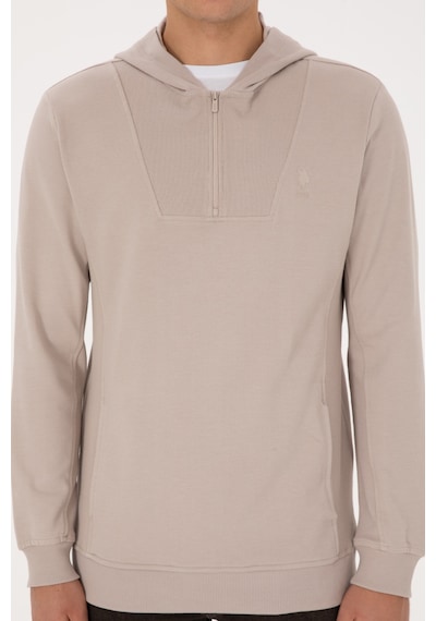 U.S. Polo Assn. Erkek Regular Fit Yarım Fermuarlı Kapüşonlu Taş Sweatshirt 50316391-VR049 U.S. Polo Assn. Erkek Regular Fit Yarım Fermuarlı Kapüşonlu Taş Sweatshirt 50316391-VR049