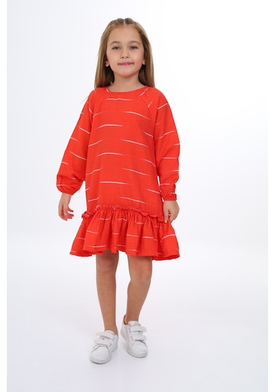 Toontoy Kız Çocuk Baskılı Relax Fit Bisiklet Yaka Reglan Uzun Kollu Volanlı Elbise - Turuncu Toontoy Kız Çocuk Baskılı Relax Fit Bisiklet Yaka Reglan Uzun Kollu Volanlı Elbise - Turuncu