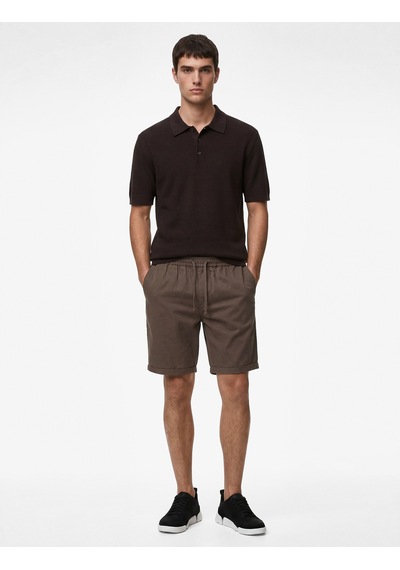 Koton Regular Fit Viskon Polo Yaka Kısa Kollu Triko Tişört Kahverengi 6sam70038ht Kahve