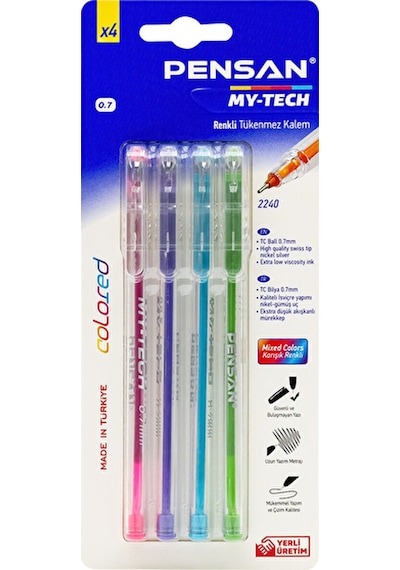 2 Adet Pensan 0,7mm My-tech Tükenmez Kalem Renkli 4'lü