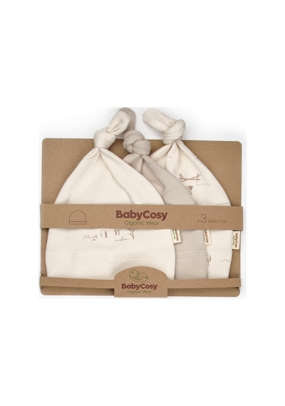 Babycosy Organic Wear Bebek 3'lü Şapka %100 Organic Pamuk - Yenidoğan Serisi - Csy8192 Krem