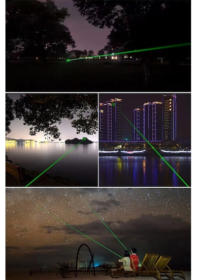 10 Km Menzilli Şarj Edilebilir Yeşil Lazer Pointer Seti - 5200mah Çift Bataryalı & Güvenlik Kilidi Siyah